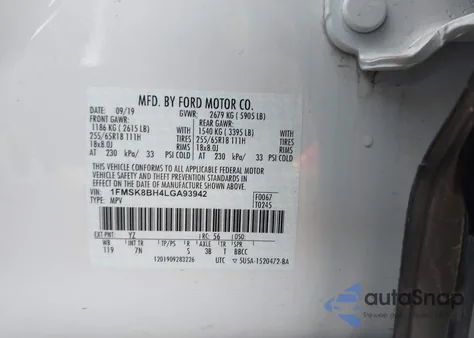 2020 Ford Explorer z USA, uszkodzony, nr VIN 1FM5K8BH4LGA93942